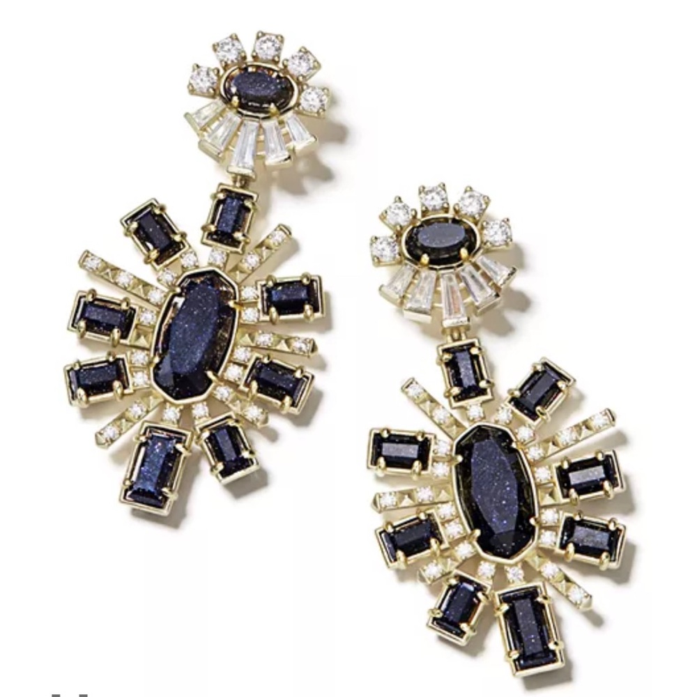 Kendra Scott Glenda Blue Goldstone and Gold Statement Earrings